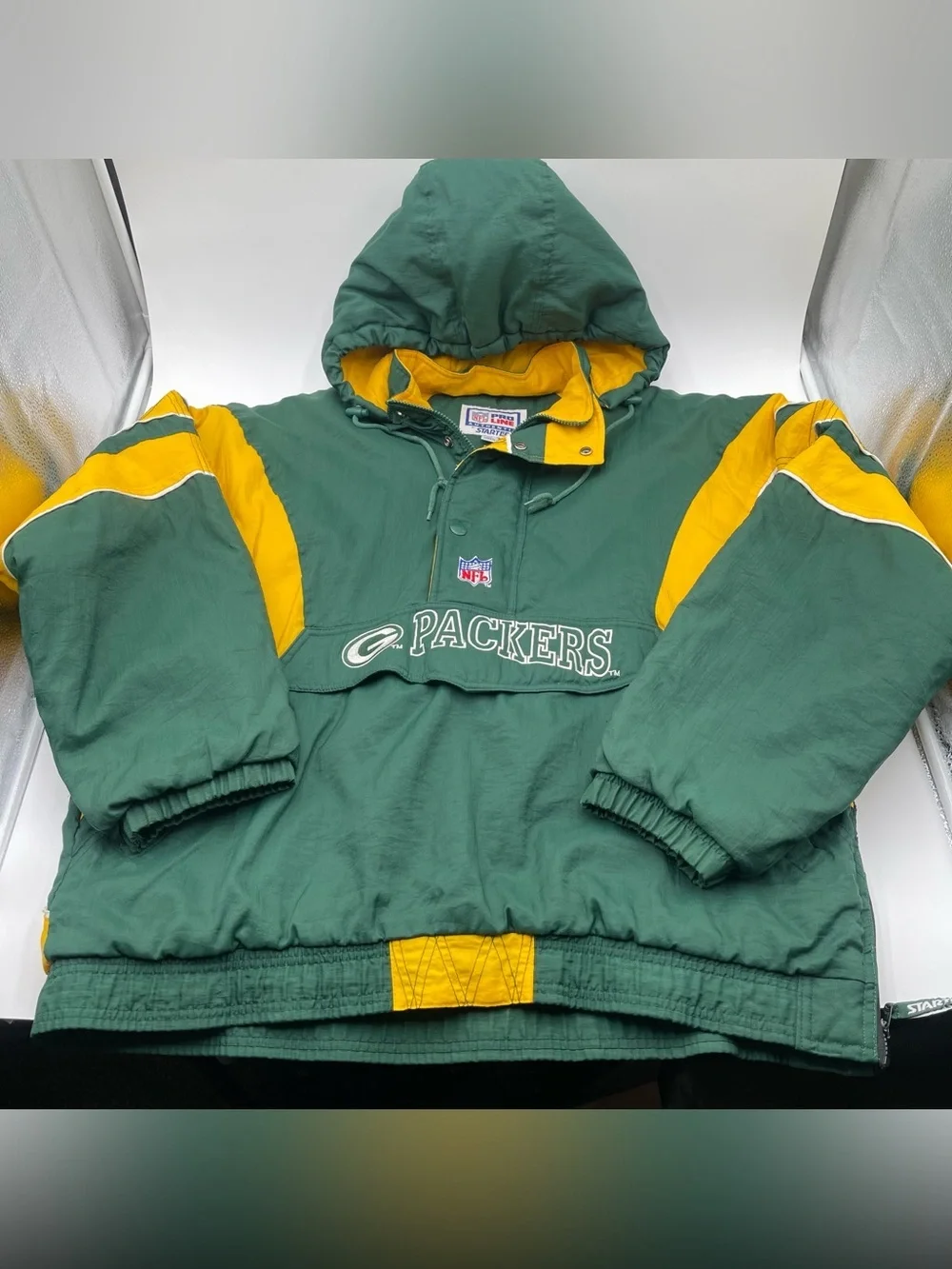 VTG 90s Green Bay Packers Pullover Proline 1/2 Zip Starter Jacket Adult Size XL